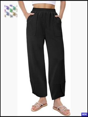 Wide Leg Palazzo Pants Elastic Waist Baggy Harem Beach Pants with Pockets
